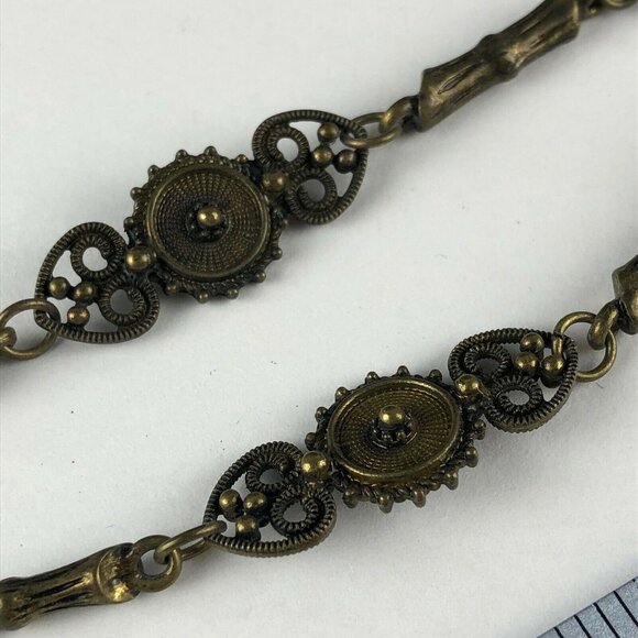 Vintage Brass Tone Necklace 30" Triple Tiger's Eye Stone - Picture 6 of 6